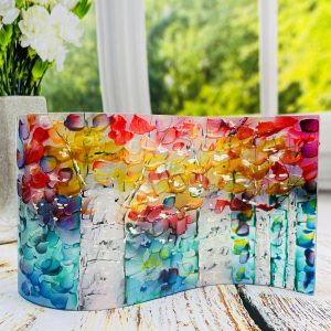 Glass Wave Art Stained Glass Birch Tree Painted Glass Panel