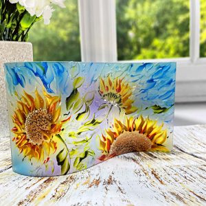 Glass Wave Art Stained Glass Sunflower Painting Glass Panel