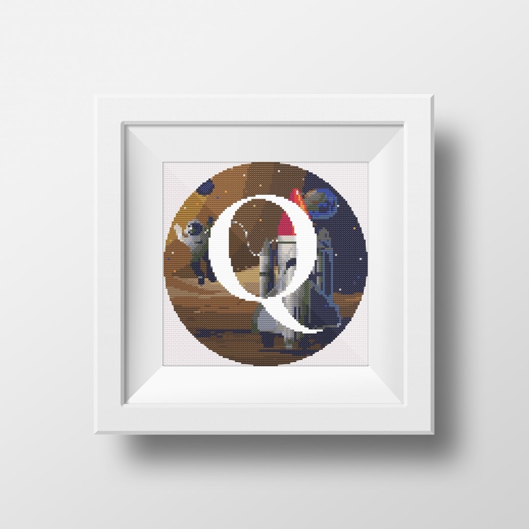 Galaxy Monogram letter Q cross stitch pattern download PDF