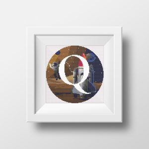 Galaxy Monogram letter Q cross stitch digital pattern created for Creative cross stitch shop