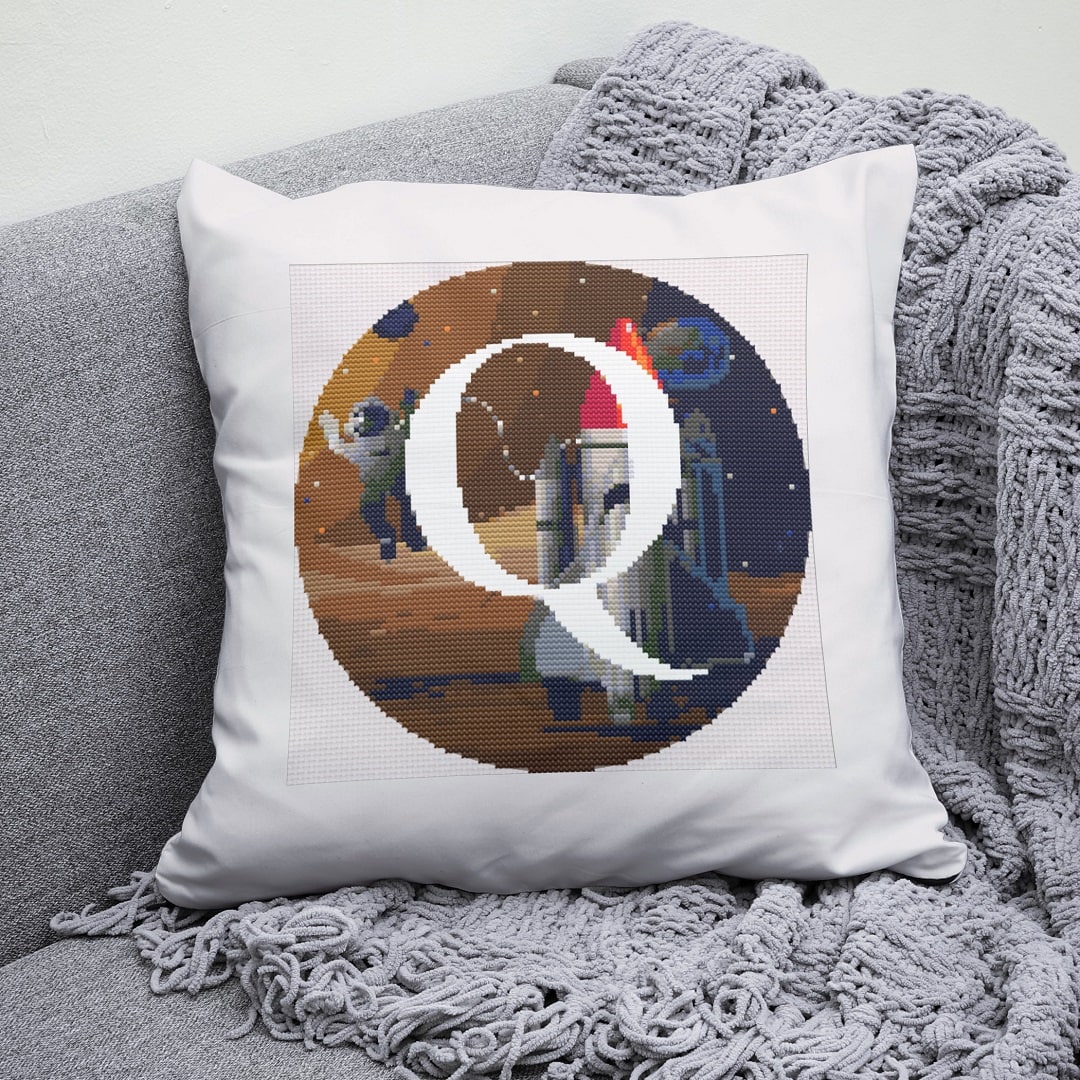 Galaxy Monogram letter Q cross stitch digital pattern created for Creative cross stitch shop