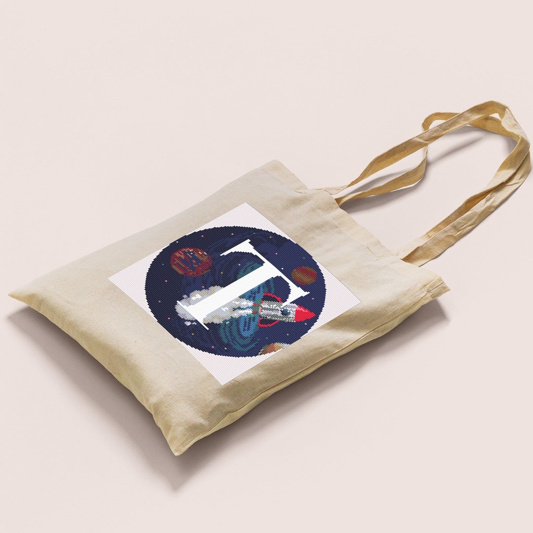 Galaxy Monogram letter T cross stitch digital pattern created for Creative cross stitch shop