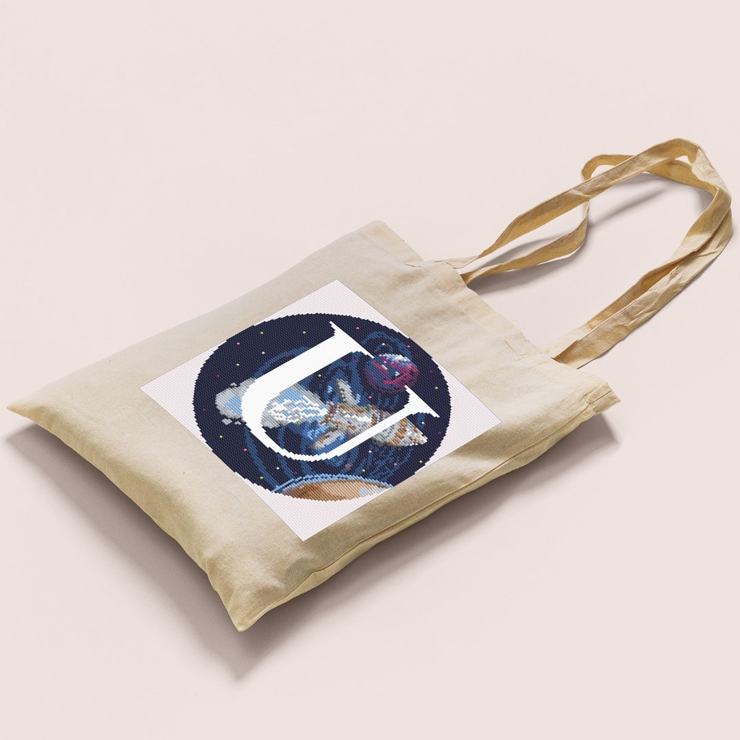 Galaxy Monogram letter U cross stitch digital pattern created for Creative cross stitch shop