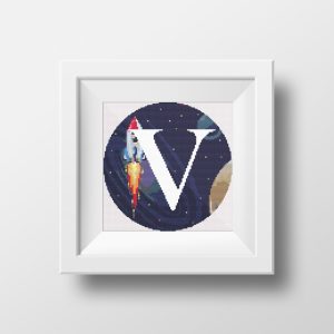 Galaxy Monogram letter V cross stitch digital pattern created for Creative cross stitch shop