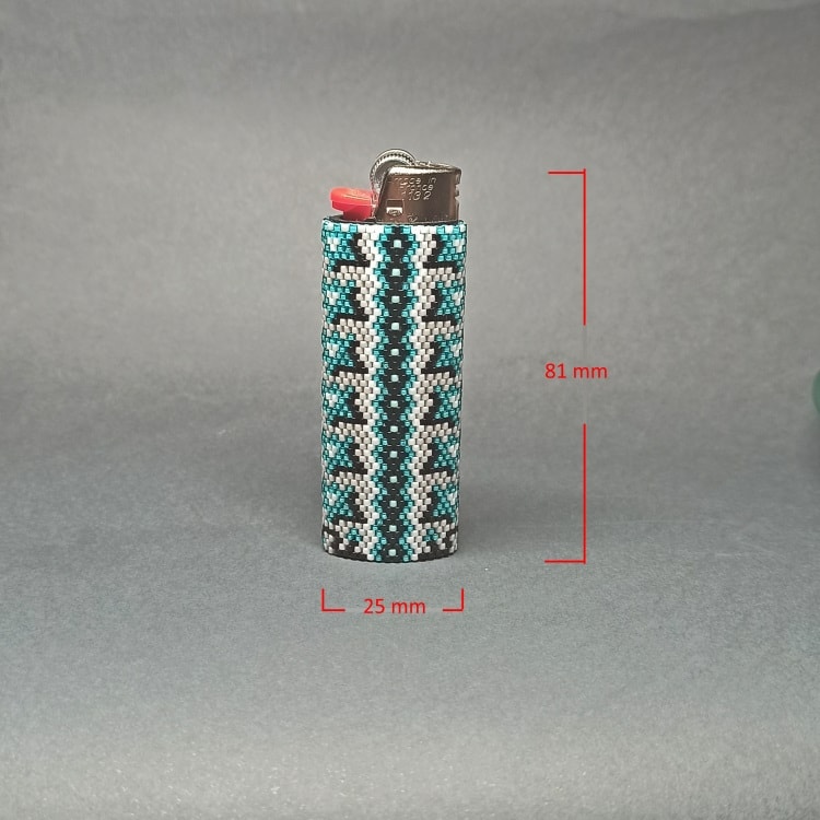 Lighter cover pattern Ethnic turquoise seed bead peyote - Crealandia