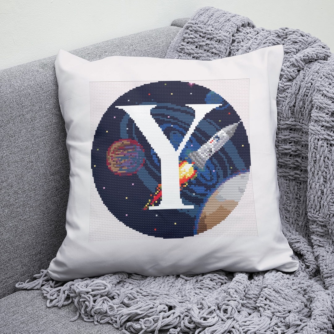 Galaxy Monogram letter Y cross stitch digital pattern created for Creative cross stitch shop instant download PDF