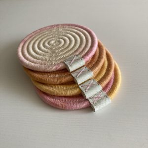 Kids coaster Rope coaster Set of 4 pink orange coasters
