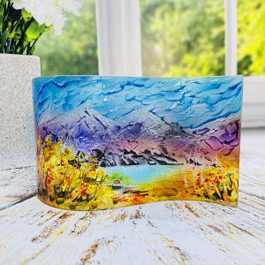 Handmade Marketplace 678 Glass Wave Art Stained Glass Nature Painting Glass Panel