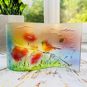 Glass Wave Art Stained Glass Cardinal Bird Painting Glass Panel