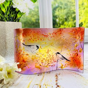 Handmade Marketplace 672 Glass Wave Art Stained Glass Bird Painting Glass Panel