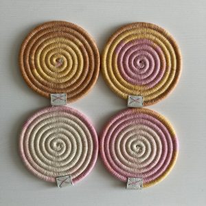 Kids coaster Rope coaster Set of 4 pink orange coasters