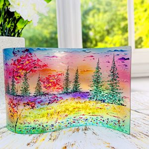 Handmade Marketplace 679 Glass Wave Art Stained Glass Nature Painting Glass Panel