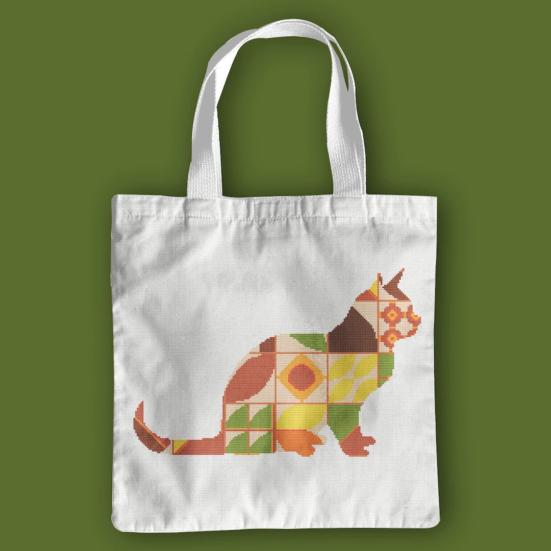 Cat with Boho style Autumn colors abstract cross stitch PDF pattern created for Creative cross stitch shop for cozy home decor and gift