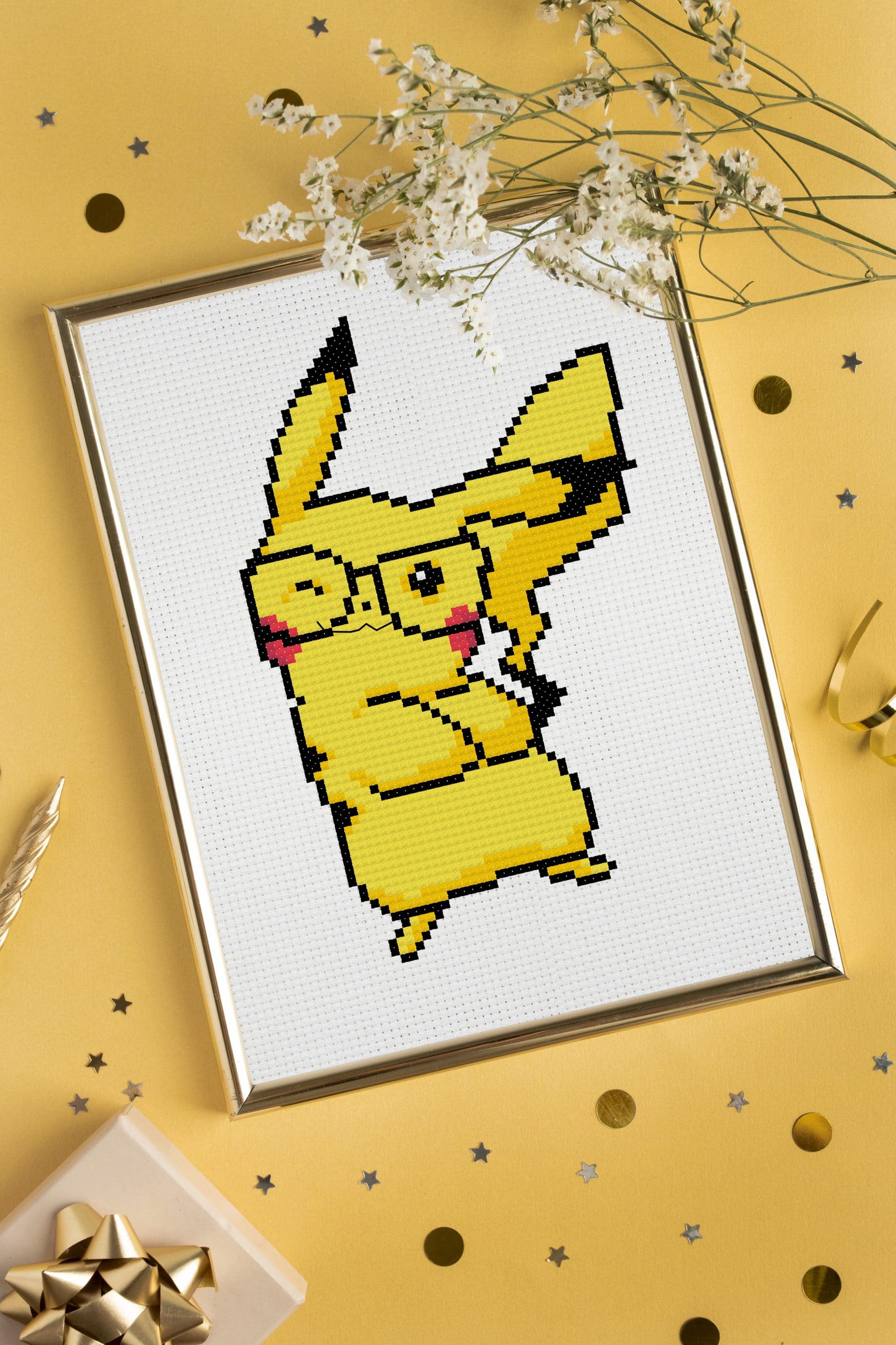 Funny Pickachu cross stitch pattern PDF. Anime gift 3 Pikachu cross stitch pattern PDF