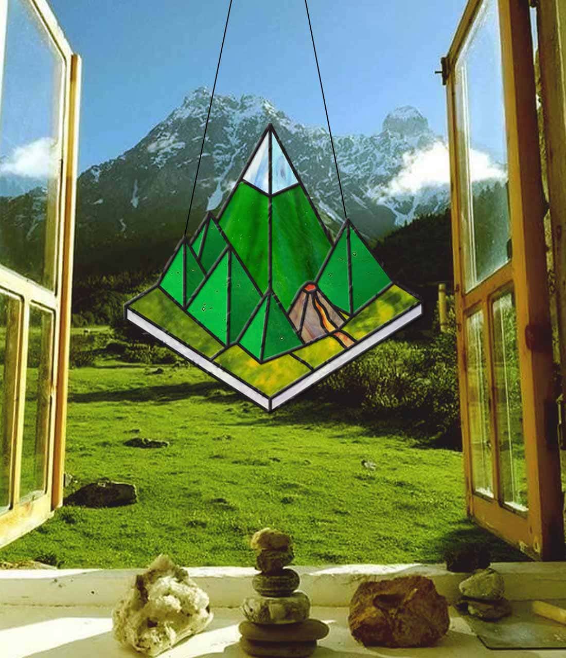 Stained Glass Mountains Suncatcher Pattern