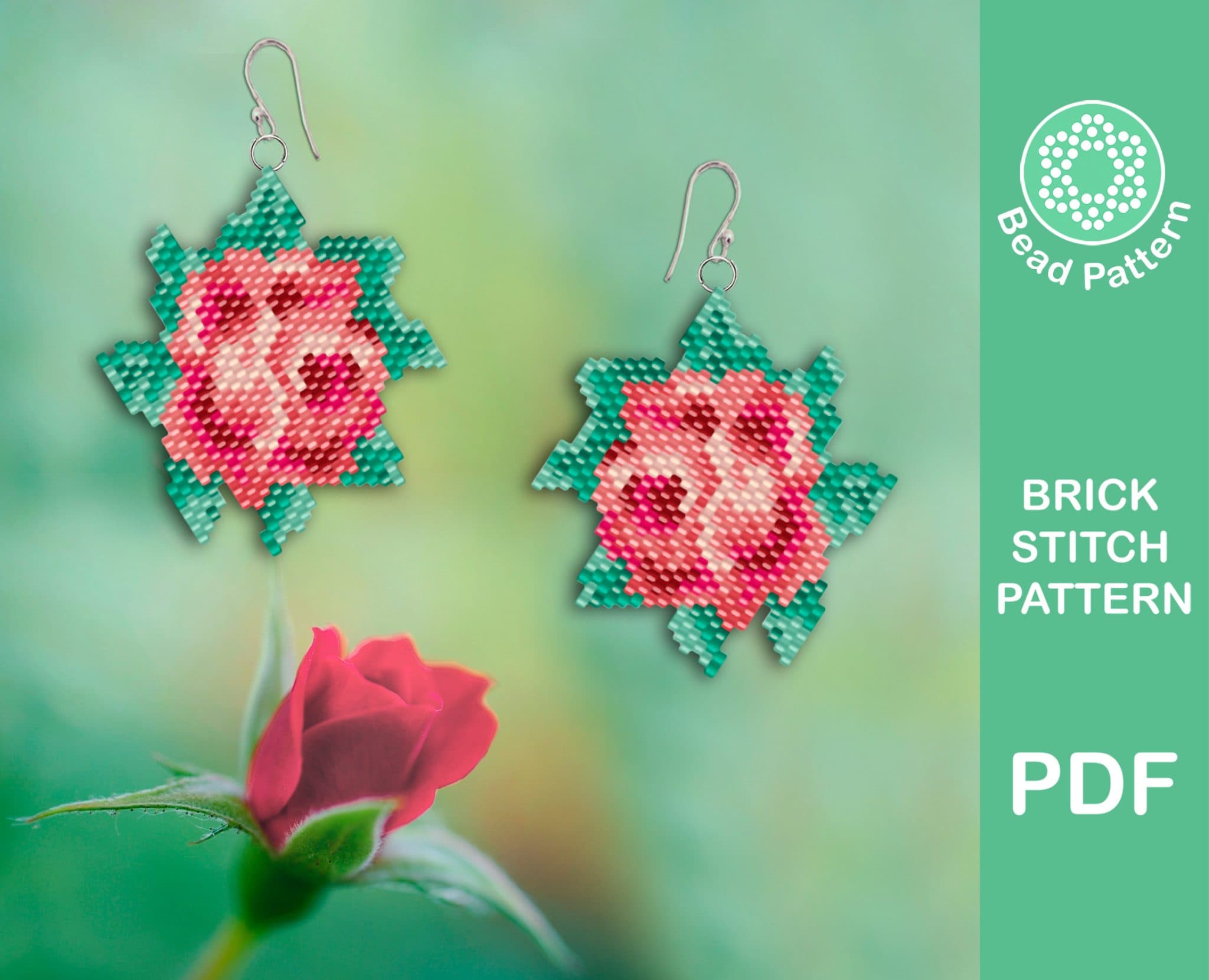 Rose brick stitch patterns red flower beading pattern