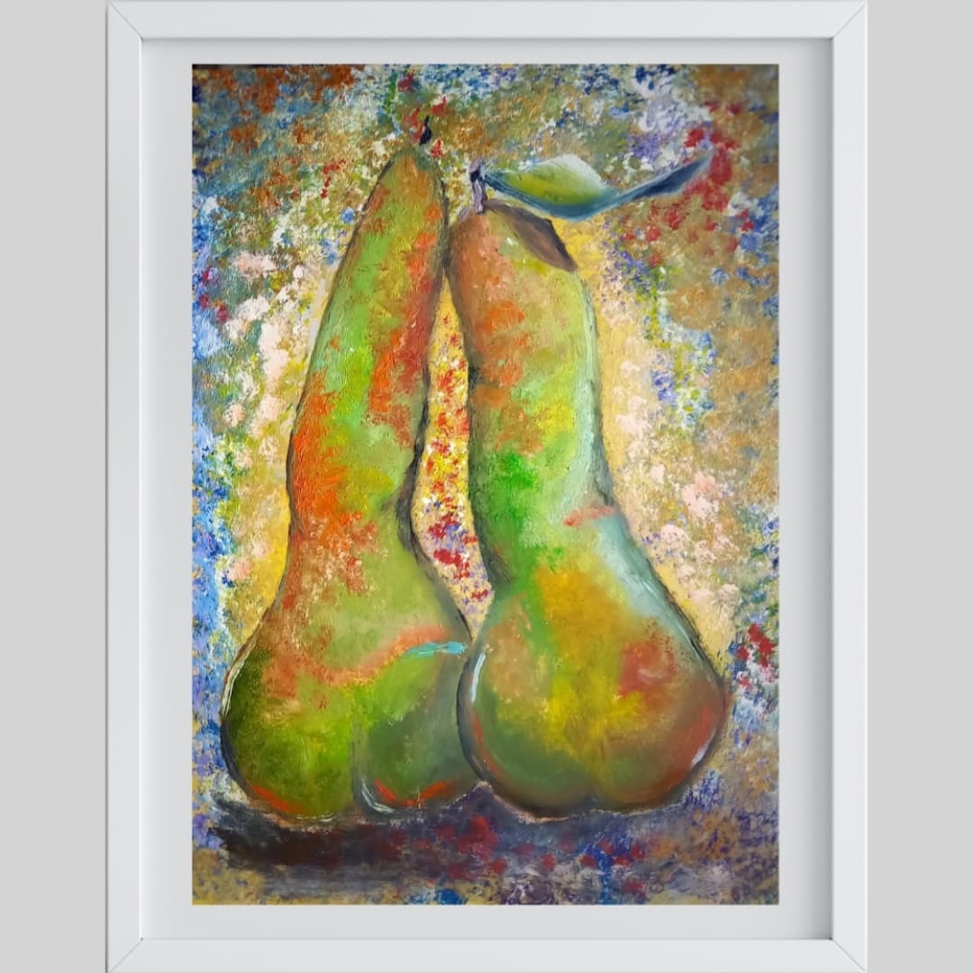 Pears painting 12*8″ original abstract diptych