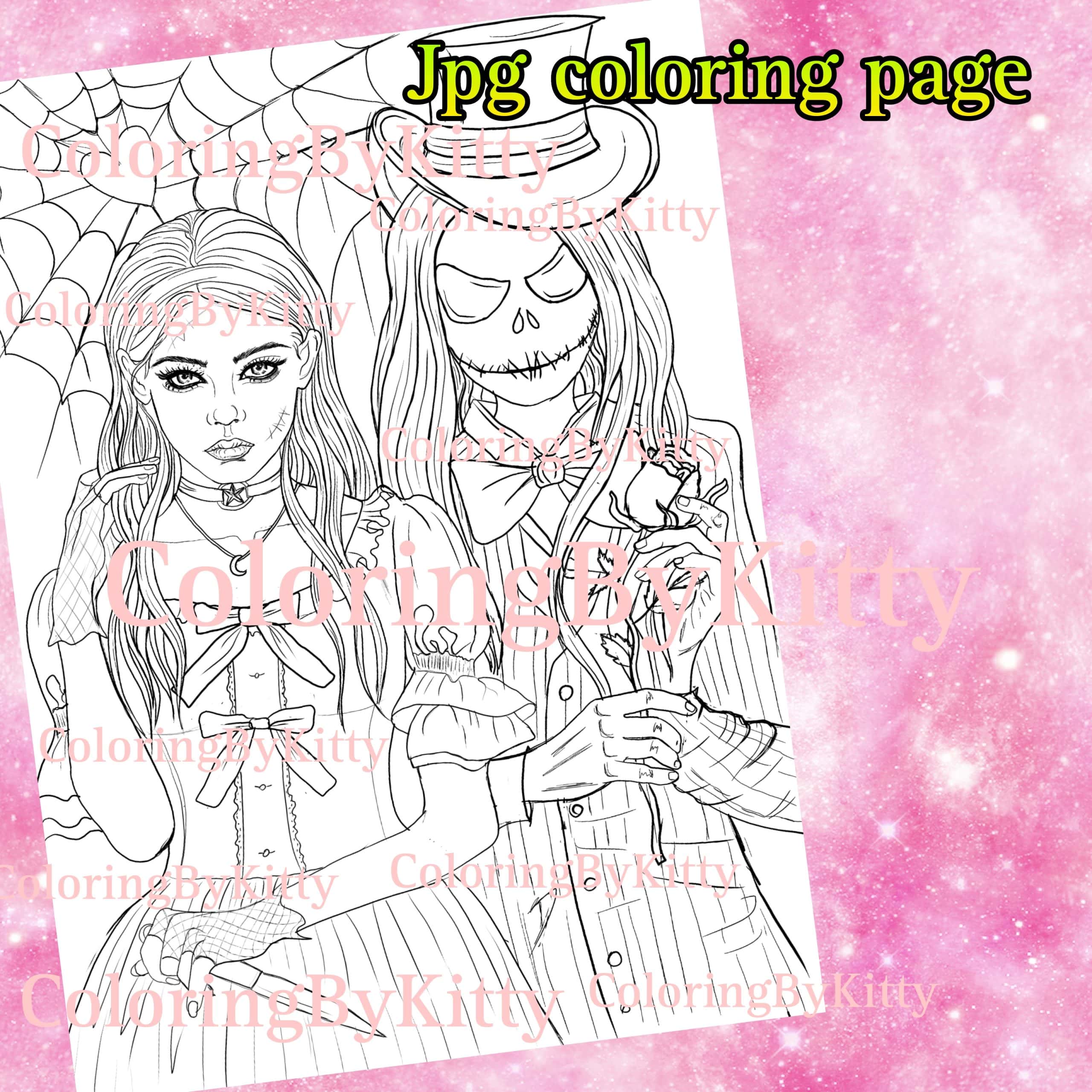 Single coloring page "Gothic couple" 1 Single coloring page "Gothic couple"