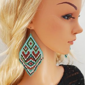 Extra large earrings pattern XL beaded Brick stitch + fringe #81