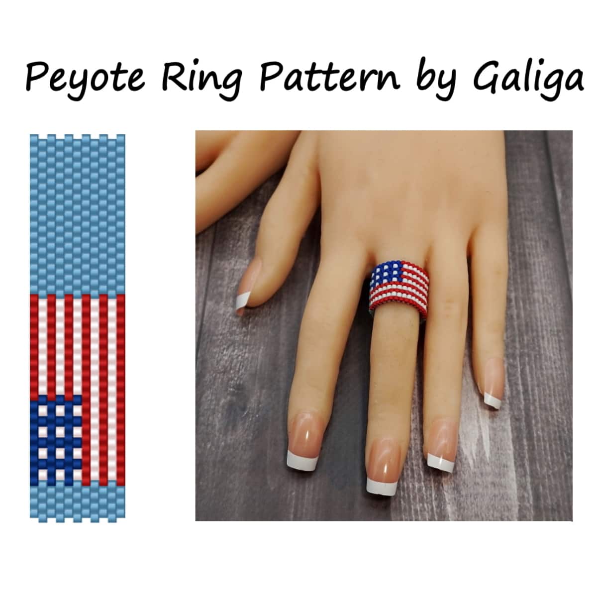 US flag peyote ring pattern for beading American flag