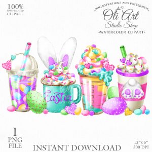 Easter Spice Latte. Easter coffee PNG.Drinks Easter egg
