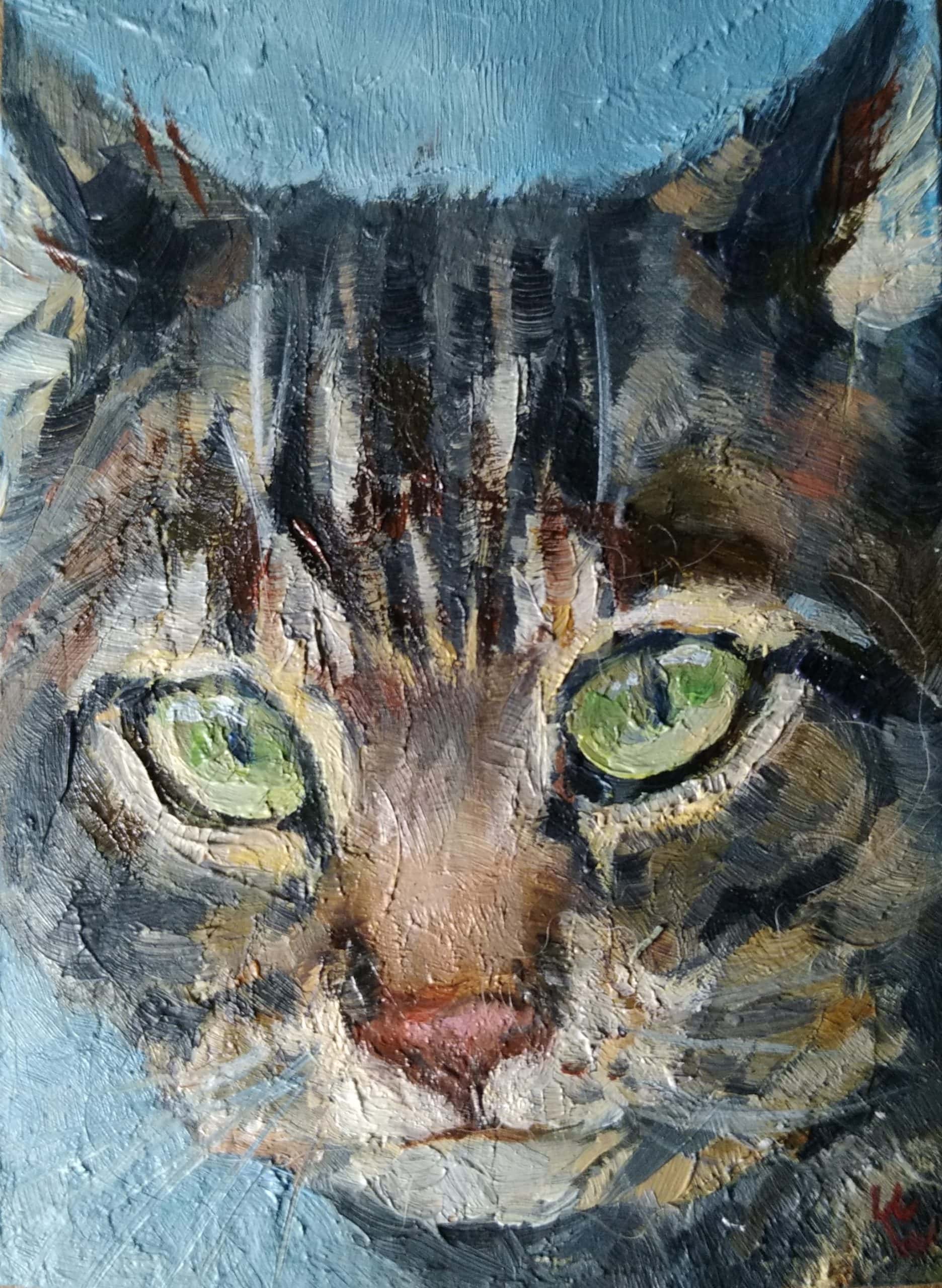 ACEO Original Miniature Oil Painting Domestic Cat