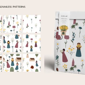 seamless patterns from Wildflower meadow girl clipart