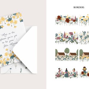 seamless borders from Wildflower meadow girl clipart