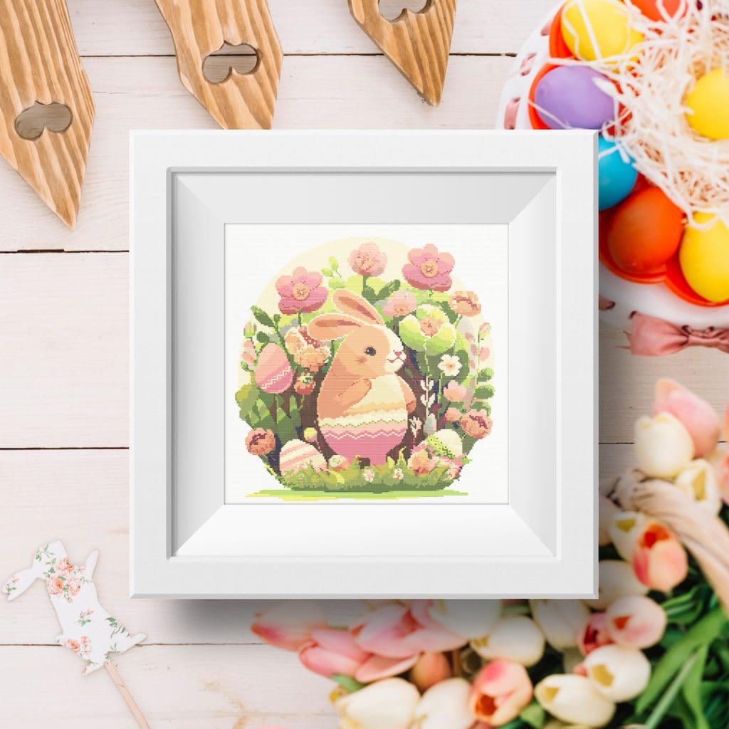 Spring Easter bunny cross stitch PDF pattern for home decor - Crealandia