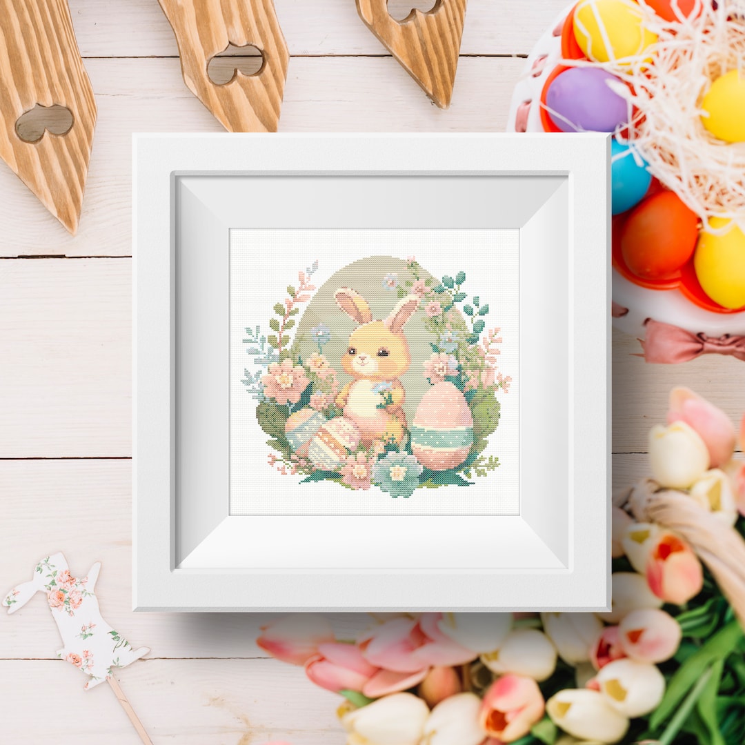 Beginner Cross Stitch Cute Baby Bunny 16 Count Aida - DIY Embroidery KIT