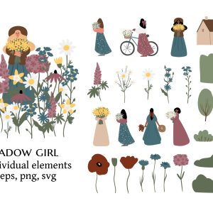 wildflower woman illustration clipart png ai svg