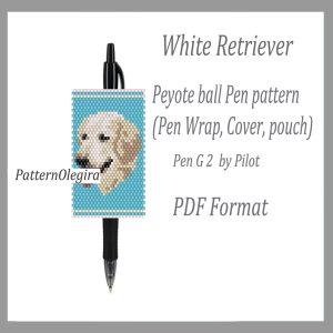 White Retriever Pen wraps bead pattern PDF file White Retriever bead pattern cover pen Olegirabeadpatterns