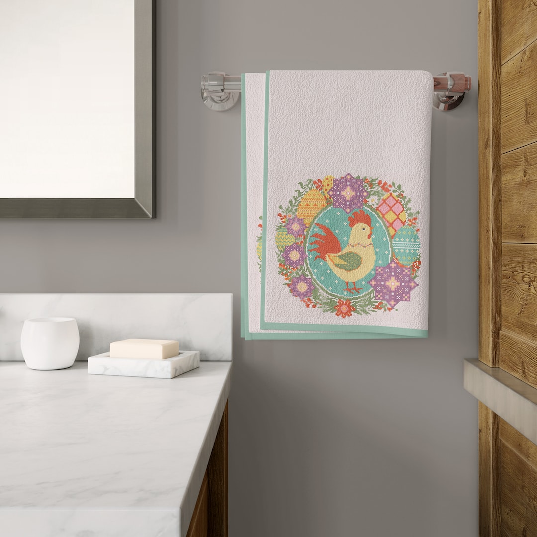 Easter Spring Rooster cross stitch PDF pattern for home decor 11 Spring Easter Rooster with a wreath of spring flowers and Easter eggs cross stitch PDF pattern created for Creative cross stitch shop for cozy home decor and gift