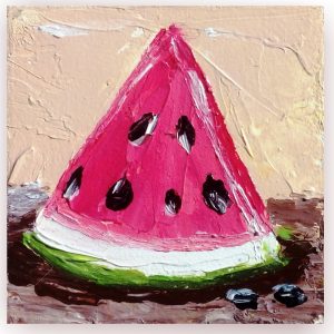 Watermelon Painting Fruit Still Life Original Art 4 x 4 Kitchen art