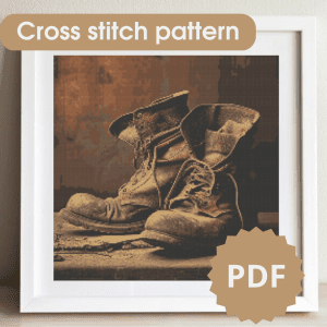 Used shoes, cross stitch pattern, PDF instant download.