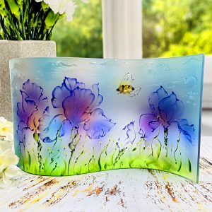 Glass Wave Art Stained Glass Iris Painted Glass Panel Window Sill Art