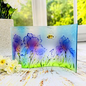 Glass Wave Art Stained Glass Iris Painted Glass Panel Window Sill Art