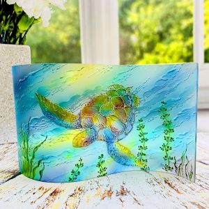 Glass Wave Art Stained Glass Turtle Painted Glass Panel Window Sill Art