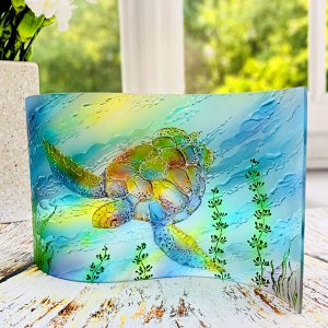 Glass Wave Art Stained Glass Turtle Painted Glass Panel Window Sill Art