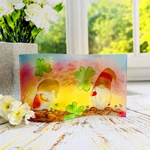 Glass Wave Art Stained Glass Gnome Painted Glass Panel Window Sill Art