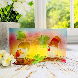 Glass Wave Art Stained Glass Gnome Painted Glass Panel Window Sill Art