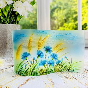 Glass Wave Art Stained Glass Flowers Painted Glass Panel Window Sill Art