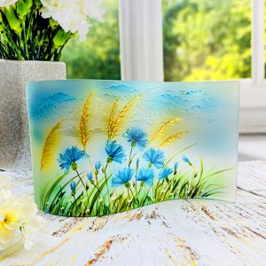 Glass Wave Art Stained Glass Flowers Painted Glass Panel Window Sill Art