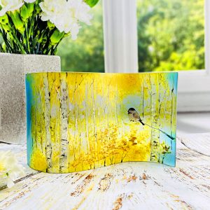 Glass Wave Art Stained Glass Bird Painted Glass Panel Window Sill Art