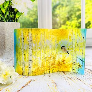 Glass Wave Art Stained Glass Bird Painted Glass Panel Window Sill Art