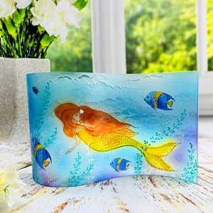 Glass Wave Art Stained Glass Mermaid Painted Glass Panel Window Sill Art