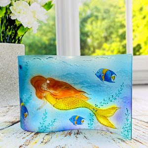 Glass Wave Art Stained Glass Mermaid Painted Glass Panel Window Sill Art