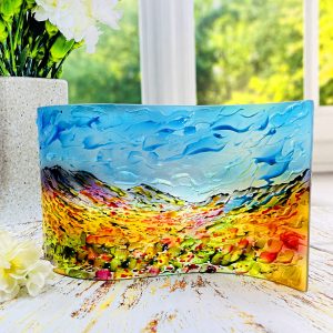Glass Wave Art Stained Glass Mountains Painted Glass Panel Window Sill Art