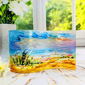 Glass Wave Art Stained Glass Nautical Painted Glass Panel Ocean Scene