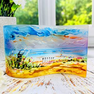 Glass Wave Art Stained Glass Nautical Painted Glass Panel Ocean Scene